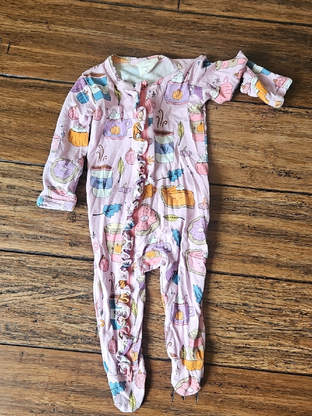 Spearmint Love Pink Pumpkin Spice Latte Ruffle Zip Footie 0-3mo